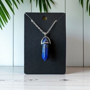 Lapis Lazuli Crystal Pendant Necklace – Silver Tone Chain